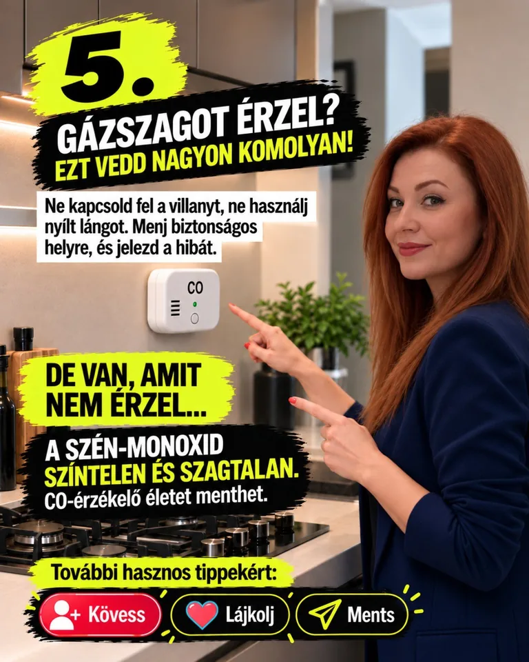 Gázszag esetén szükséges biztonsági lépések és szén-monoxid-érzékelő