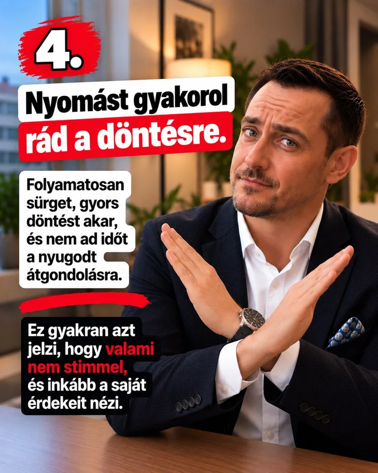 A sürgetés és a gyors döntés kikényszerítése kockázatot jelezhet